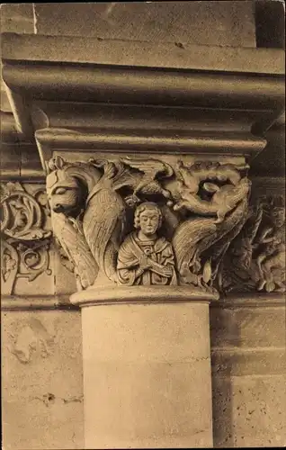 Ak Magdeburg an der Elbe, Dom, Kapitäl im Chorumgang (13. Jhd.) , Detailansicht Säulen