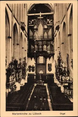 Ak Lübeck, Marienkirche, Innenansicht, Orgel, Altar