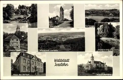 Ak Iserlohn im Märkischen Kreis, Rupenteich, Danzturm, Seilersee, Stadtsteiche, Stadtkirche