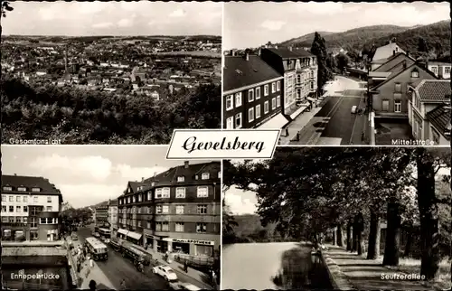 Ak Gevelsberg im Ruhrgebiet, Panorama, Mittelstraße, Seufzerallee, Ennepebrücke