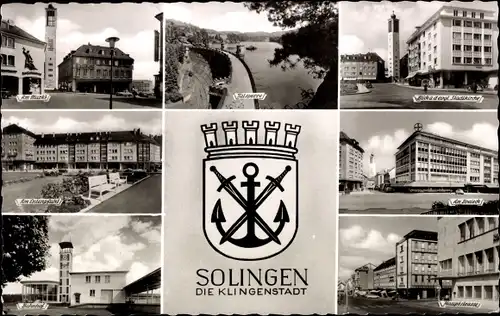 Ak Solingen in Nordrhein Westfalen, Wappen, Klingenstadt, Hauptstraße, Talsperre, Bahnhof