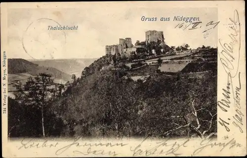 Ak Nideggen in der Eifel, Thalschlucht, Ruine