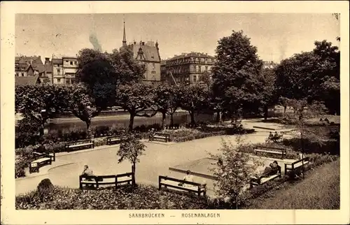 Ak Saarbrücken im Saarland, Gesamtansicht auf die Rosenanlagen