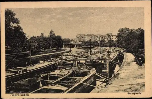 Ak Saarbrücken im Saarland, Saarpartie, Anleger, Schiffe