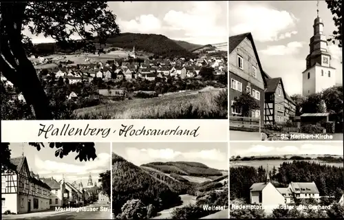 Ak Hallenberg im Sauerland, St. Heribert-Kirche, Weifetal, Redemptoristenkloster St. Gerhard