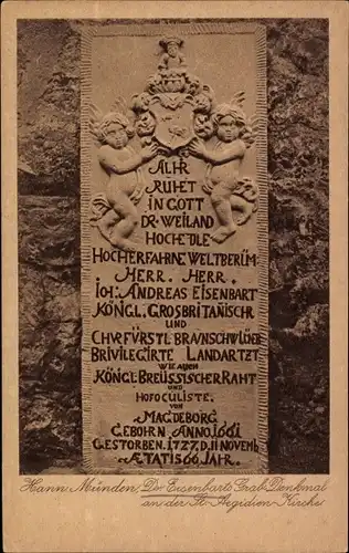 Ak Hann. Münden in Niedersachsen, Dr. Eisenbarts Grab-Denkmal an der St.-Aegidien-Kirche