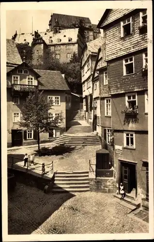 Ak Marburg an der Lahn, Schlosstreppe, Wohnhäuser
