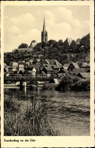 Ak Frankenberg an der Eder Hessen, Panorama mit Fluss und Brücke, Kirche