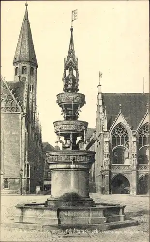 Ak Braunschweig in Niedersachsen, Brunnen auf dem Altstadtmarkt