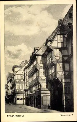 Ak Braunschweig in Niedersachsen, Flohwinkel, Fachwerkhäuser, Straßenpartie