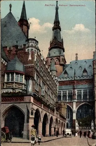 Ak Aachen in Nordrhein Westfalen, Rathaus, Seitenansicht