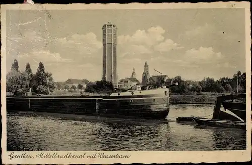 Ak Genthin am Elbe Havel Kanal, Mittellandkanal mit Wasserturm