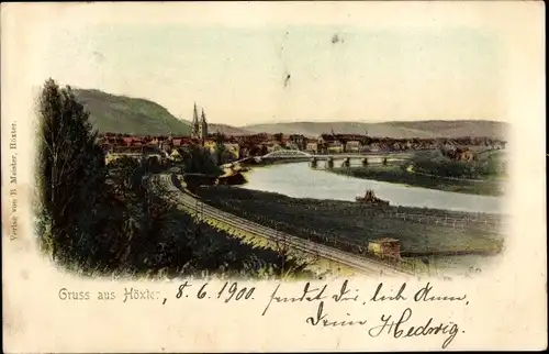 Ak Höxter an der Weser, Panorama, Brücke