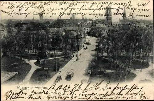 Ak Münster in Westfalen, Blick auf die Stadt, Tram