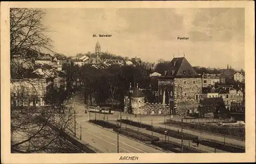 Ak Aachen in Nordrhein Westfalen, Ponttor, St. Salvator, Panorama