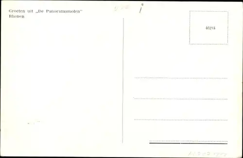 Ak Rhenen Utrecht, De Panoramamolen, Wirtin in Tracht mit Teegedeck