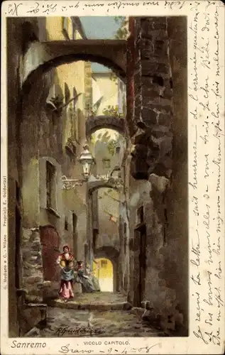 Künstler Litho Guiddorizzi R., San Remo Ligurien, Vicolo Capitolo mit Frau