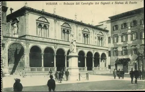 Ak Verona Veneto, Palazzo del Consiglio dei Signori e Statua di Dante