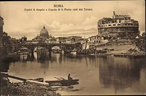 Ak Roma Rom Lazio, Castel S. Angelo e Cupola di S. Pietro visti dal Tevere