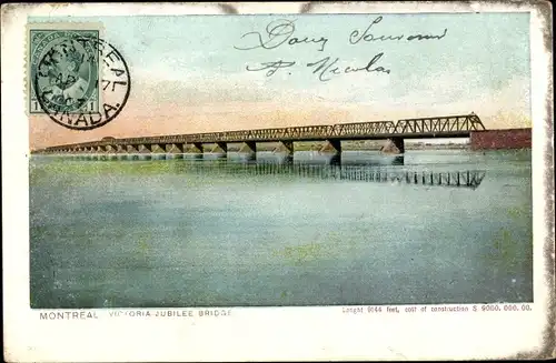 Ak Montreal Québec Kanada, Victoria Jubilee Bridge, Brücke