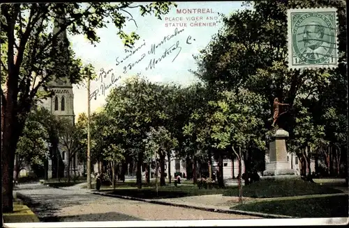 Ak Montreal Québec Kanada, Place Viger, Statue Chenier