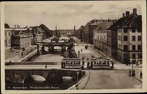 Ak København Kopenhagen Dänemark, Frederiksholms Kanal, Straßenbahn