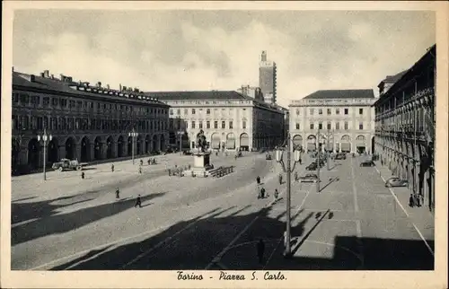 Ak Torino Turin Piemonte, Piazza San Carlo e Monumento