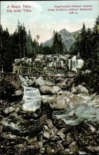Ak Hohe Tatra Polen, Gross Kohlbach mittlerer Wasserfall