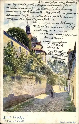Künstler Ak Linder, W., Jindřichův Hradec Neuhaus Südböhmen, Pohled z Podhradi, Straßenpartie