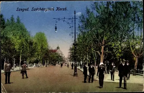 Ak Szeged Segedin Ungarn, Straßenpartie, Szechenyiteri Korzo