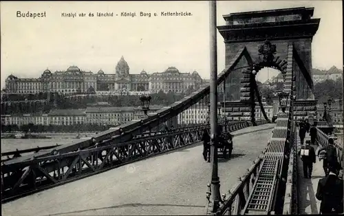 Ak Budapest Ungarn, Kiralyi var, Königliche Burg, Kettenbrücke