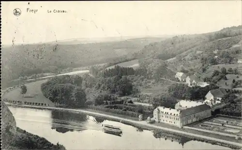 Ak Freyr Hastière Wallonien Namur, Le Chateau, Schloss aus der Vogelschau