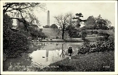 Ak Dublin Irland, Peoples Park, Phoenix Park, Kind am Wasser