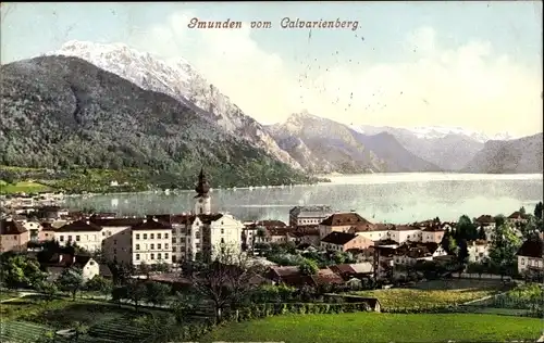 Ak Gmunden in Oberösterreich, Panorama vom Calvarienberg