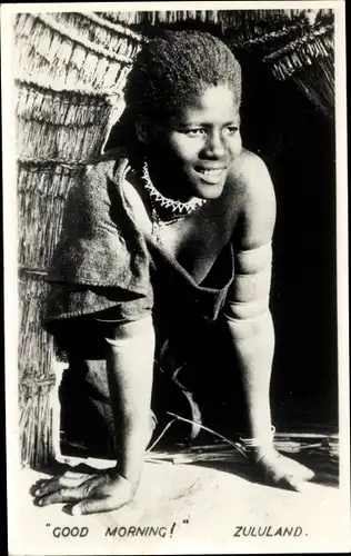 Ak Zululand, Afrikanerin in Tracht, Good Morning