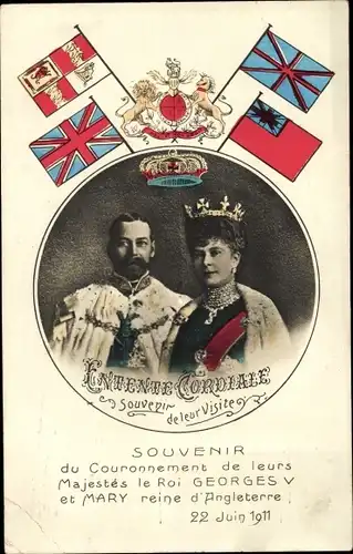 Ak King George V. of England, Queen Mary, Entente cordiale, Staatsbesuch, Frankreich, 1911