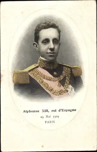 Passepartout Ak Alfonso XIII, König Alfons XIII. von Spanien, Staatsbesuch Paris 1905, Portrait