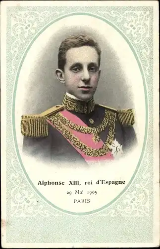Passepartout Ak Alfonso XIII, König Alfons XIII. von Spanien, Staatsbesuch Paris 1905, Portrait