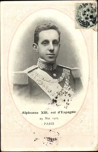 Passepartout Ak Alfonso XIII, König Alfons XIII. von Spanien, Staatsbesuch Paris 1905, Portrait