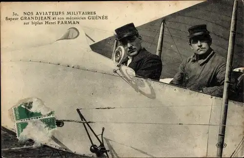 Ak Nos Aviateurs Militaires, Sapeur Grandjean, Biplan Farman, Französisches Militärflugzeug