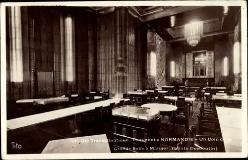Ak Paquebot Normandie, Dampfschiff, CGT, French Line, Grande Salle a Manger