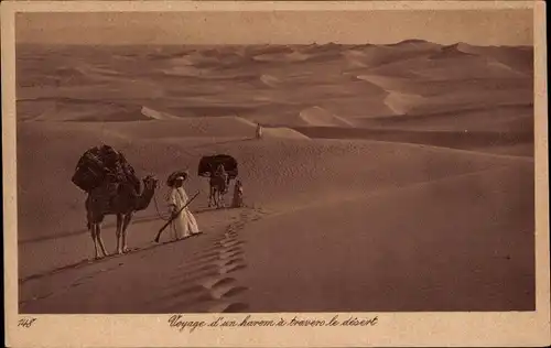 Ak Voyage d'un harem attraverso le desert, Wüste, Maghreb, Kamele