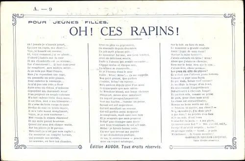 Ak Gedicht Oh, Ces Rapins, Pour Jeunes Filles, Edition Augor