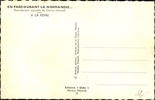 Künstler Ak Homualk, Charles, En Parcourant la Normandie, A la Foire, Trachten Normandie, Kühe