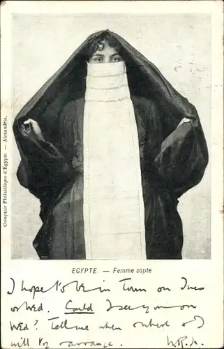 Ak Ägypten, Femme copte, Ägypterin in Tracht, Verschleierte Frau