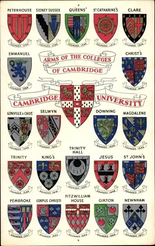 Studentika Wappen Ak Crests, St Peter's, Sidney Sussex, St Catharine's, Queens'