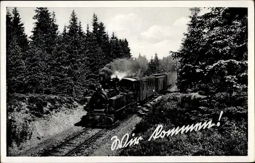 Ak Wir kommen, Deutsche Eisenbahn, Dampflok