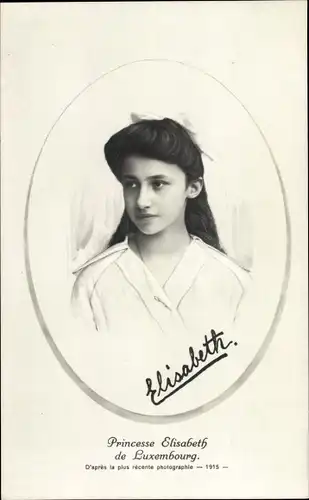 Ak Princesse Elisabeth de Luxembourg, Prinzessin Elisabeth, Portrait 1915