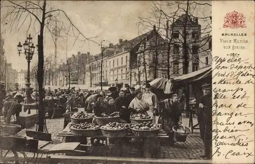 Ak Bruxelles Brüssel, Vieux Marché aus grains, Alter Kornmarkt, Händler