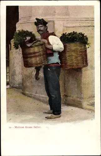 Ak Malta, Maltese Grass Seller, Händler in Tracht